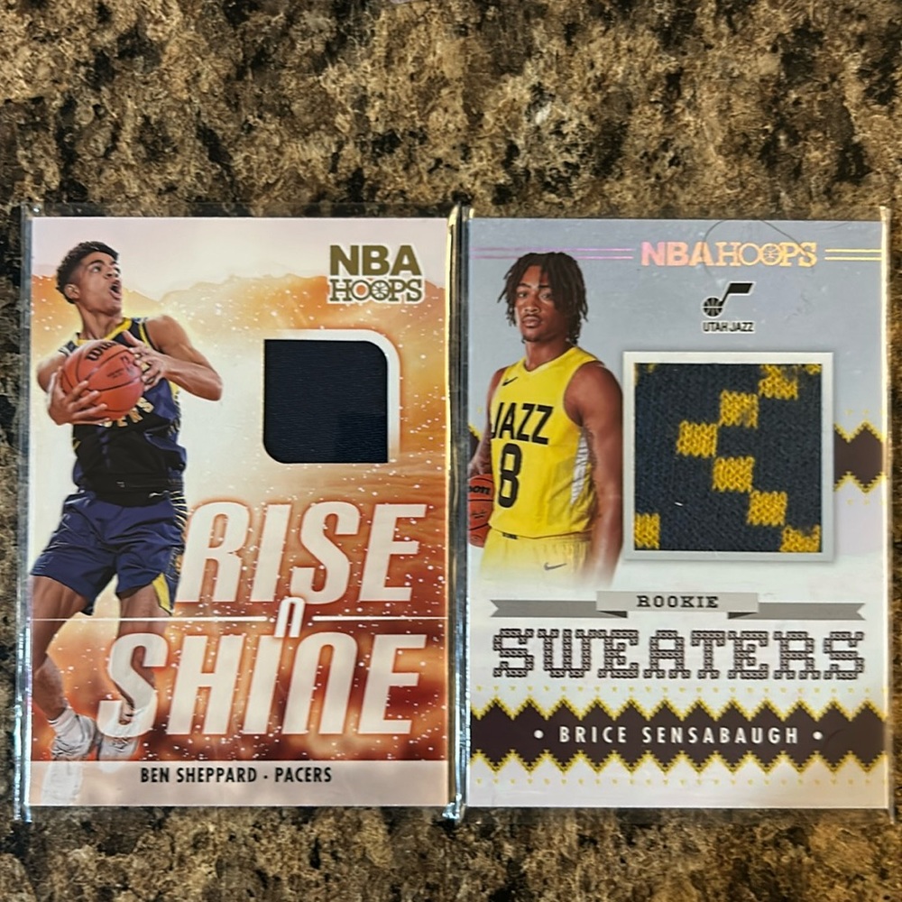 Ben Sheppard jersey patch card, Brice Sensabaugh sweater patch card.